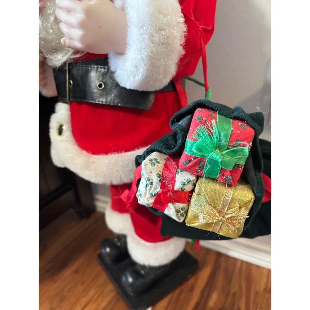 Vintage Animated Standing Santa‎ Claus Red Velvet Suit Light Up Bell 24 Inch